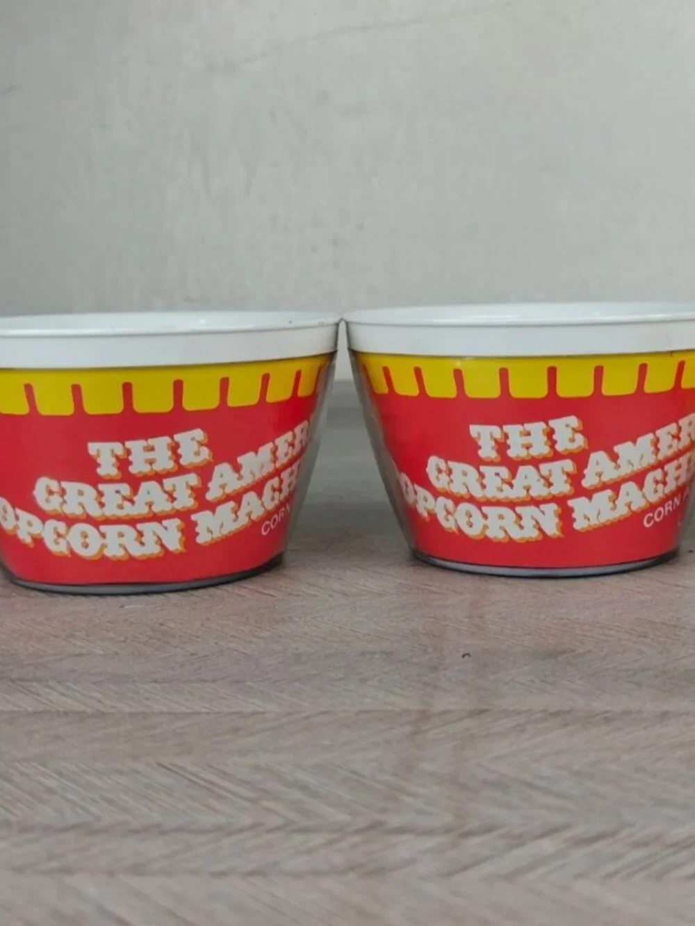 Vintage Great American Popcorn Machine Plastic Popcorn Bowls 70s Red Yellow USA
